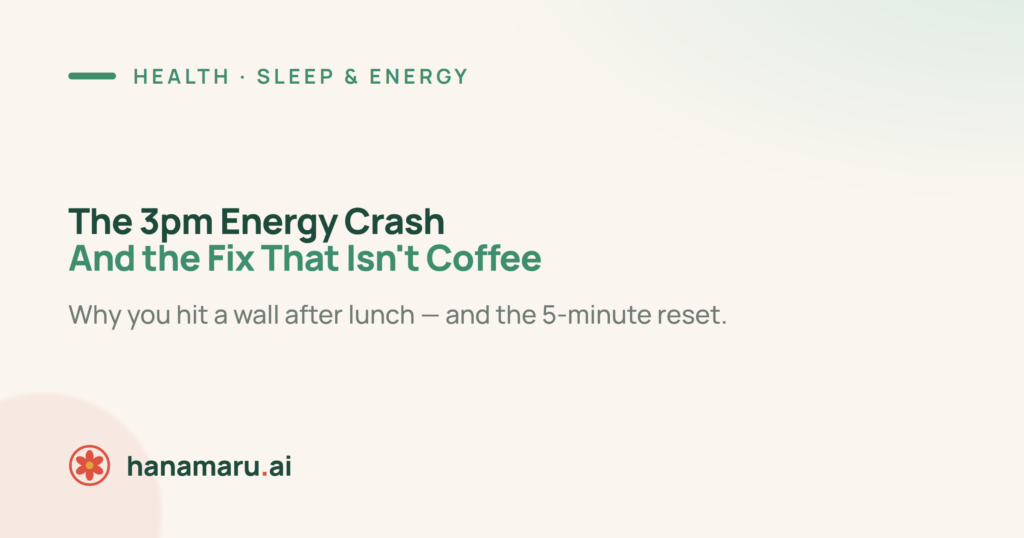 Illustrated card on beating the 3pm energy crash without more coffee